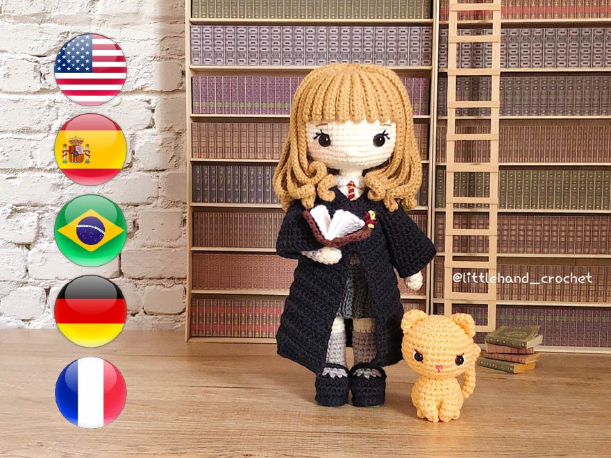 Patrón de crochet de Hermione Granger y Crookshanks