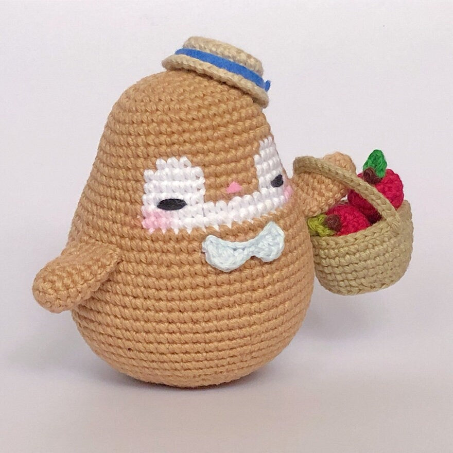 Modèle de pingouin PoPorico | avec panier et pommes inclus | Modèle de crochet de pingouin PDF anglais | Poupée Pingouin