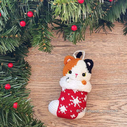 Pudding the Calico Cat in Snowflake Christmas Stocking Crochet Pattern
