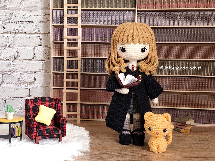 Patrón de crochet de Hermione Granger y Crookshanks