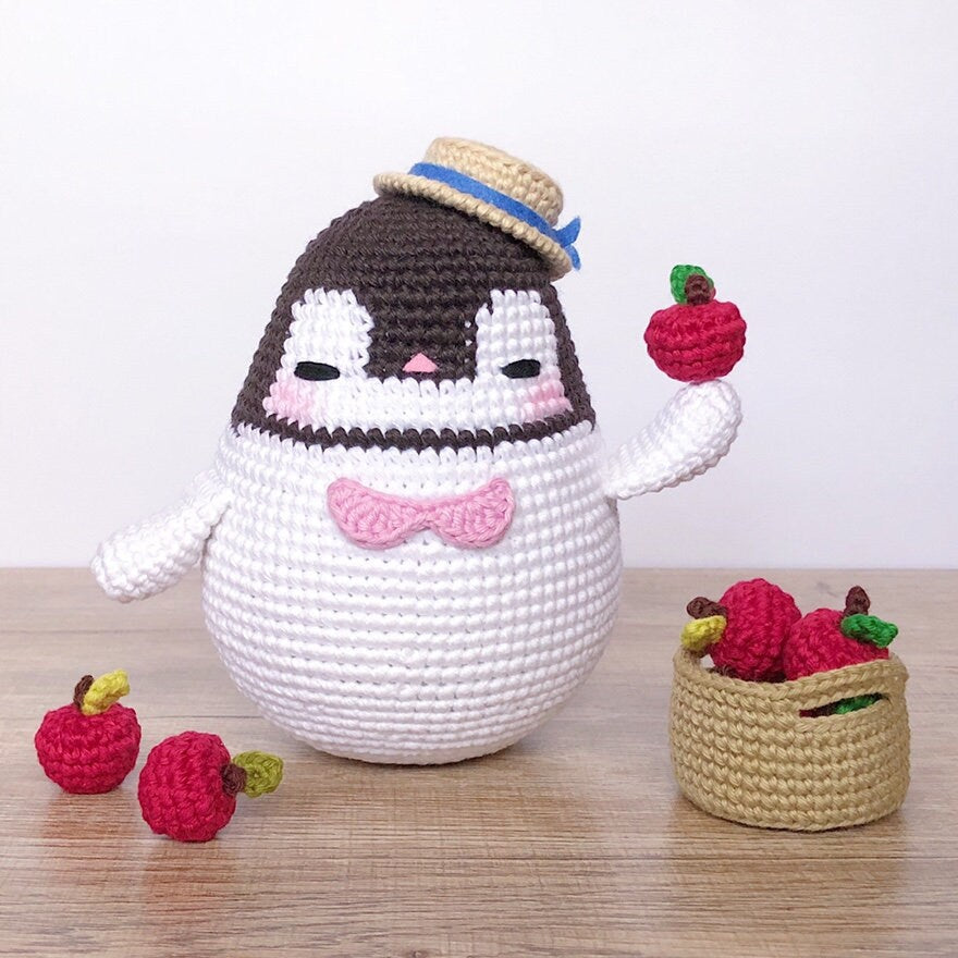 PePerico Penguin Pattern | with Basket and Apples included | English PDF  Penguin Crochet Pattern | Penguin Doll