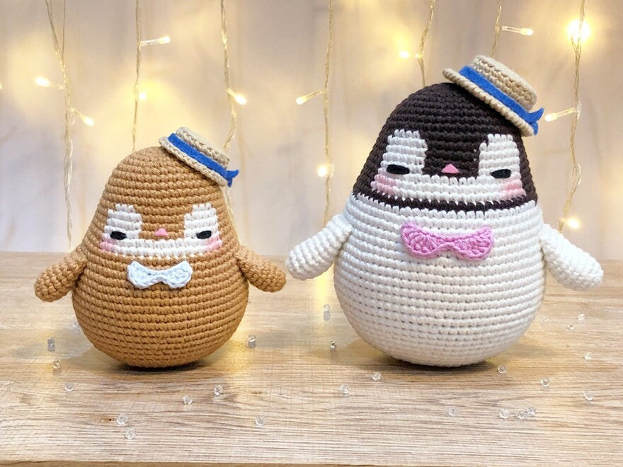 Modèle de pingouin PePerico et PoPorico | paquet 2en1 | avec panier et pommes inclus !! | Modèle de crochet de pingouin PDF anglais | Poupée pingouin