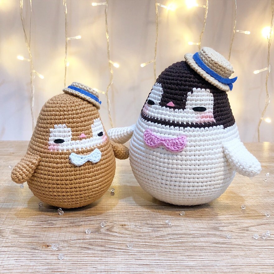 Modèle de pingouin PePerico et PoPorico | paquet 2en1 | avec panier et pommes inclus !! | Modèle de crochet de pingouin PDF anglais | Poupée pingouin