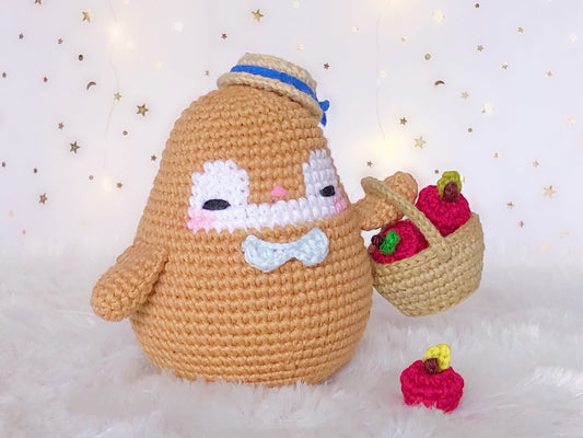 Modèle de pingouin PoPorico | avec panier et pommes inclus | Modèle de crochet de pingouin PDF anglais | Poupée Pingouin