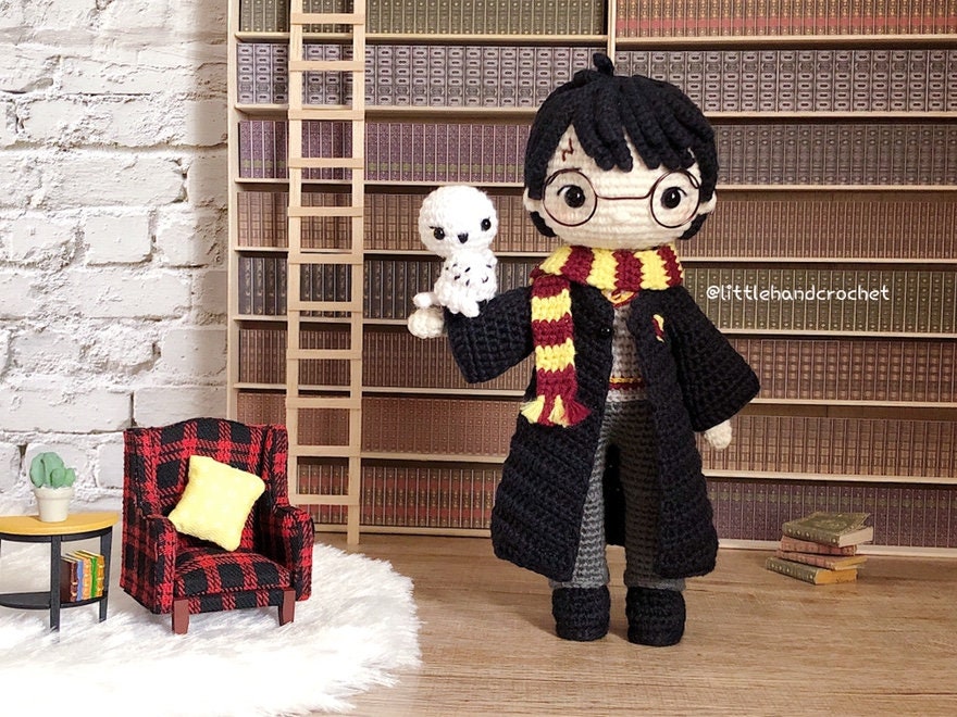 Patrón de crochet de Harry Potter y Hedwig